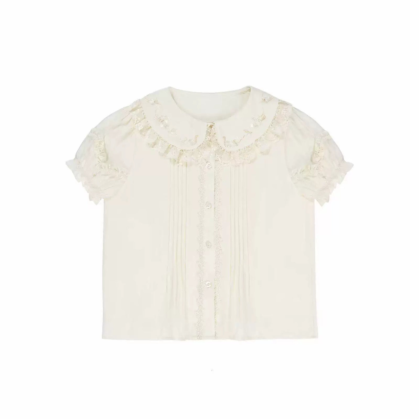 Sweetheart Dream Machine - Doll Collar Embroidery - Short-Sleeve Inner Blouse with Embroidered Peter Pan Collar