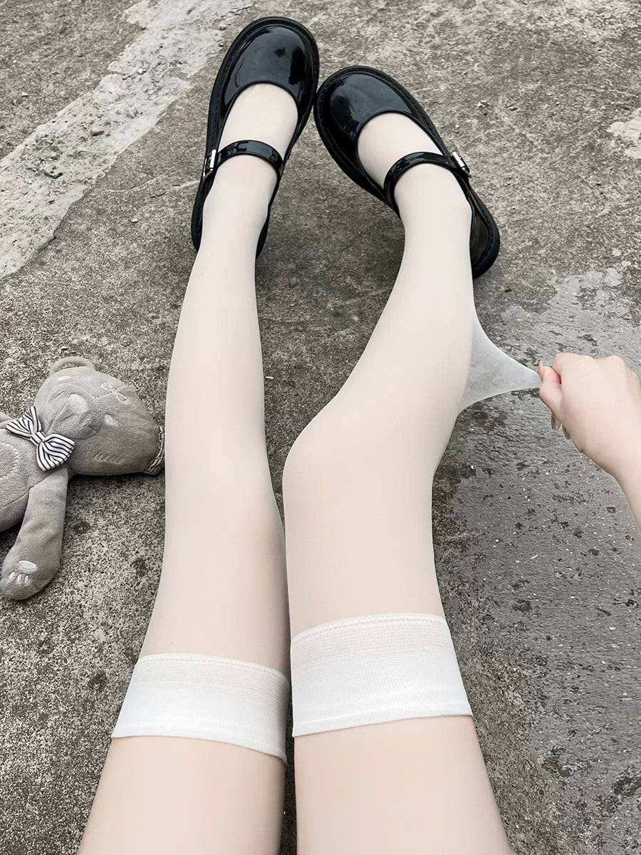 Floral Milk Cat - Sheer Thigh-High - Lightly Sheer Over-the-Knee Stockings with a Smooth Top Band