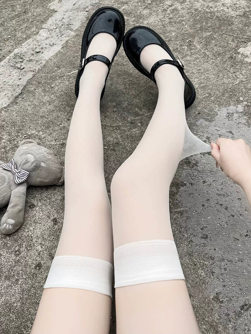 Floral Milk Cat - Sheer Thigh-High - Lightly Sheer Over-the-Knee Stockings with a Smooth Top Band