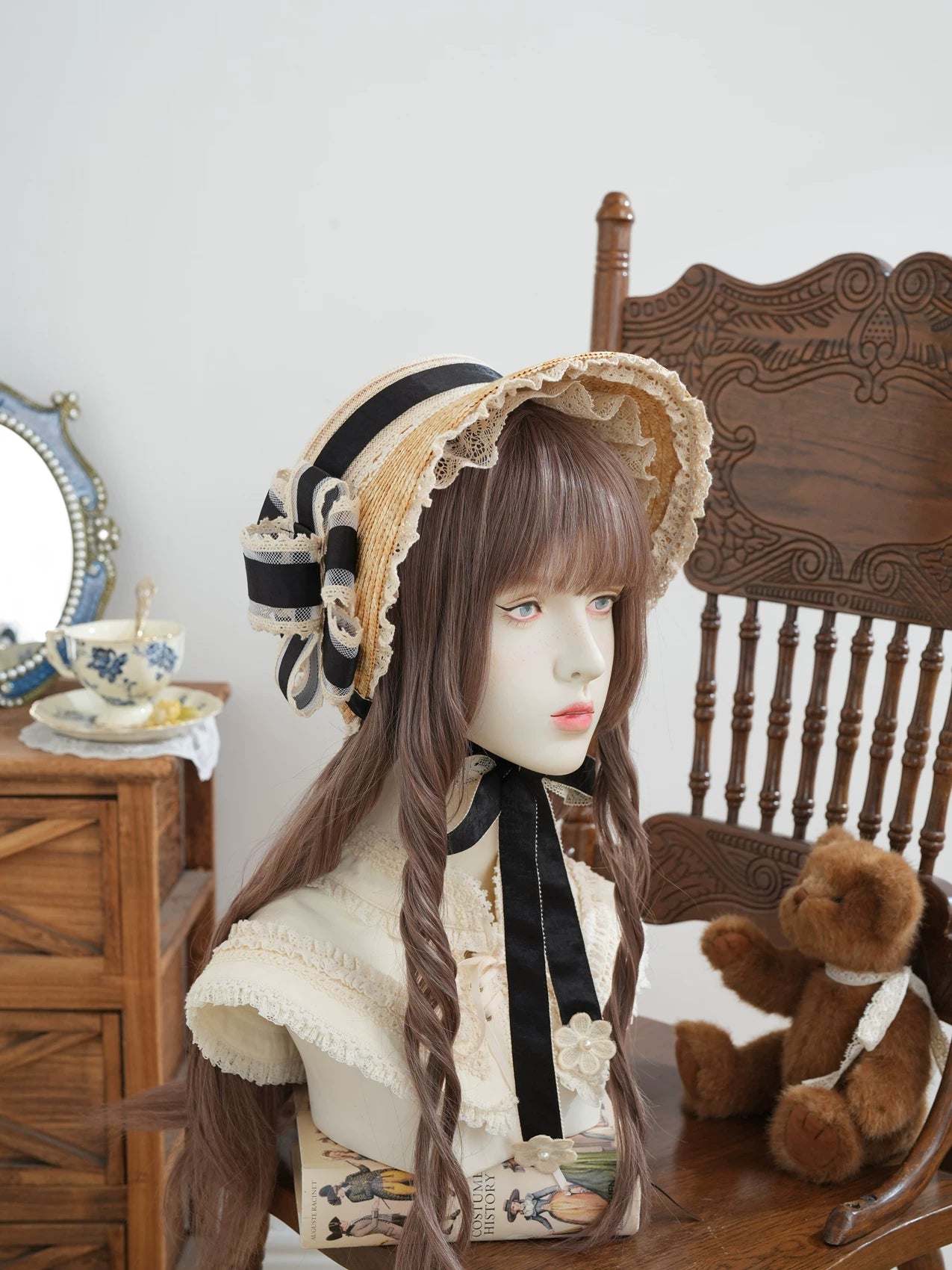 Star Box - Old Summer Shadow - Straw Bonnet with a Lace-Trimmed Brim