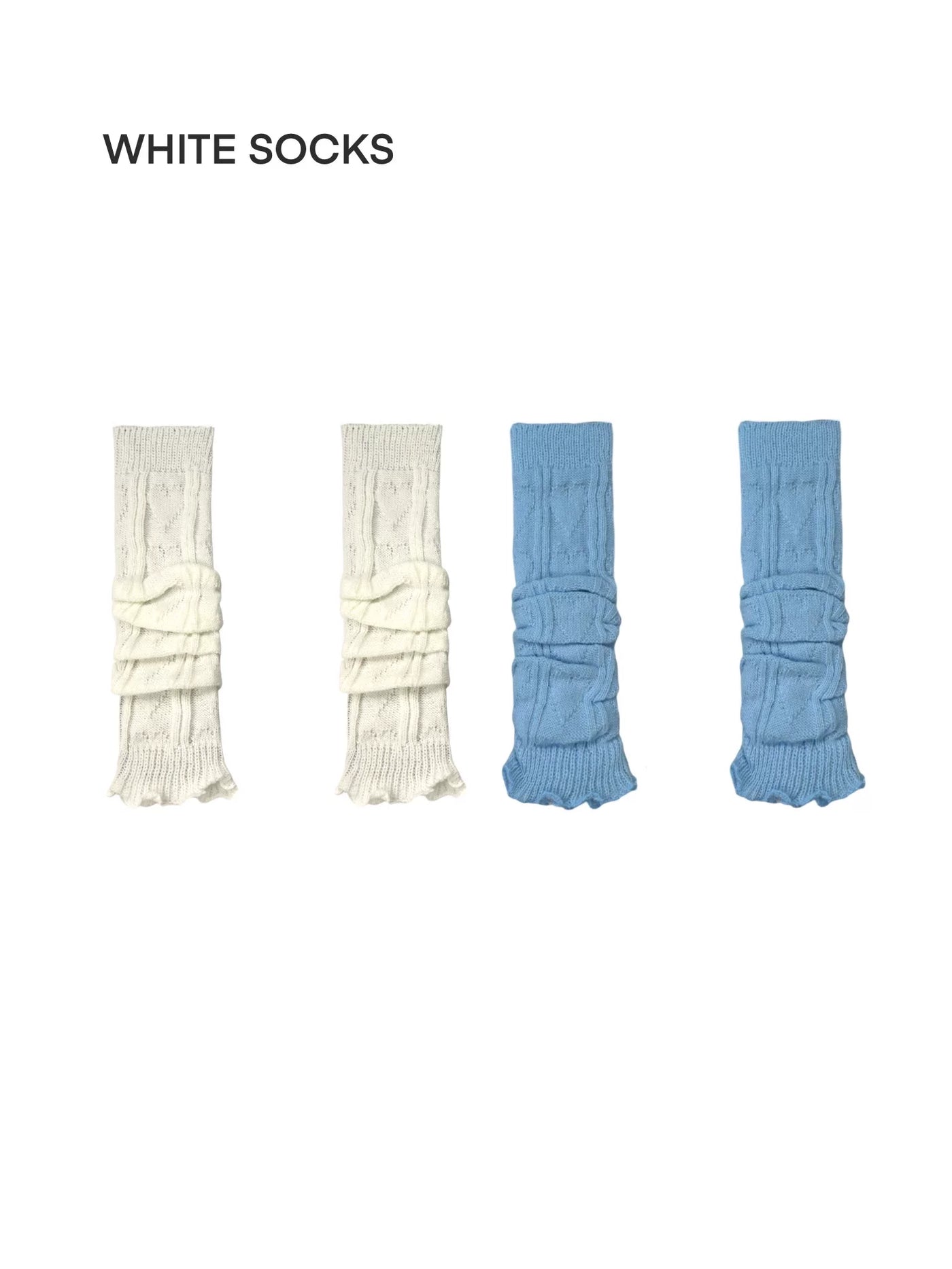 White Socks - Pastel Knit Slouch - Knit Slouch Socks with Flared Lace Edges