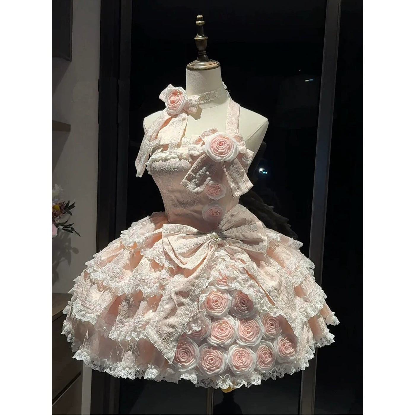 Creamy - Pink Rose - Dress with Rose Appliqués