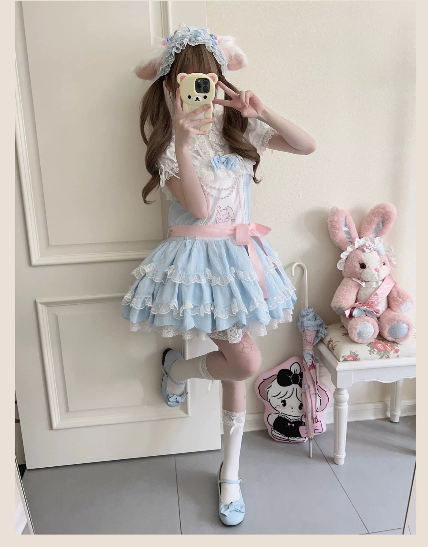 Tata Long Ear - Layered Rabbit - Blue JSK Dress with Layered Ruffles