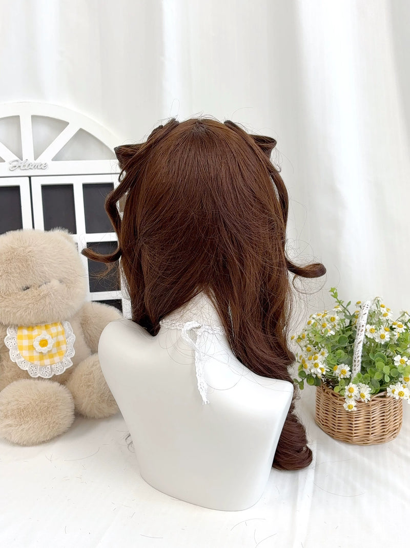 Chocolate brown braided cat-ear wig - view 4