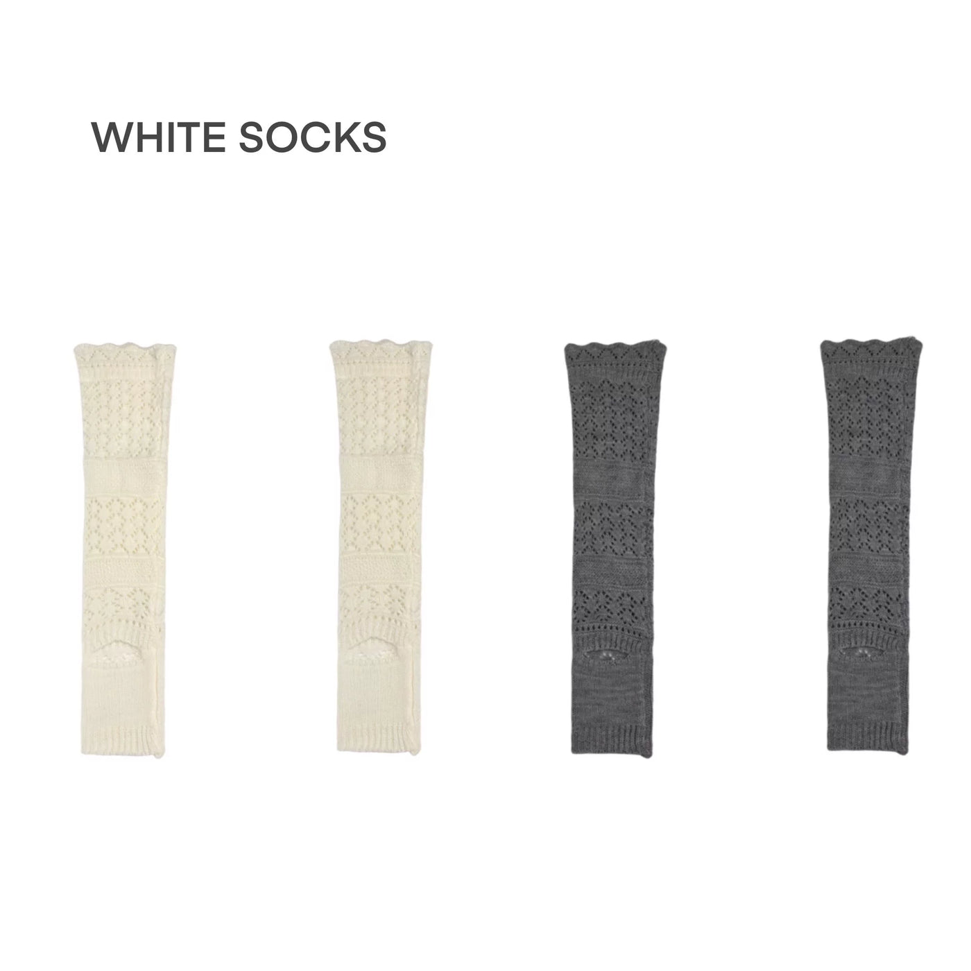 White Socks - Openwork Knit - Scrunched Calf Leg Warmers