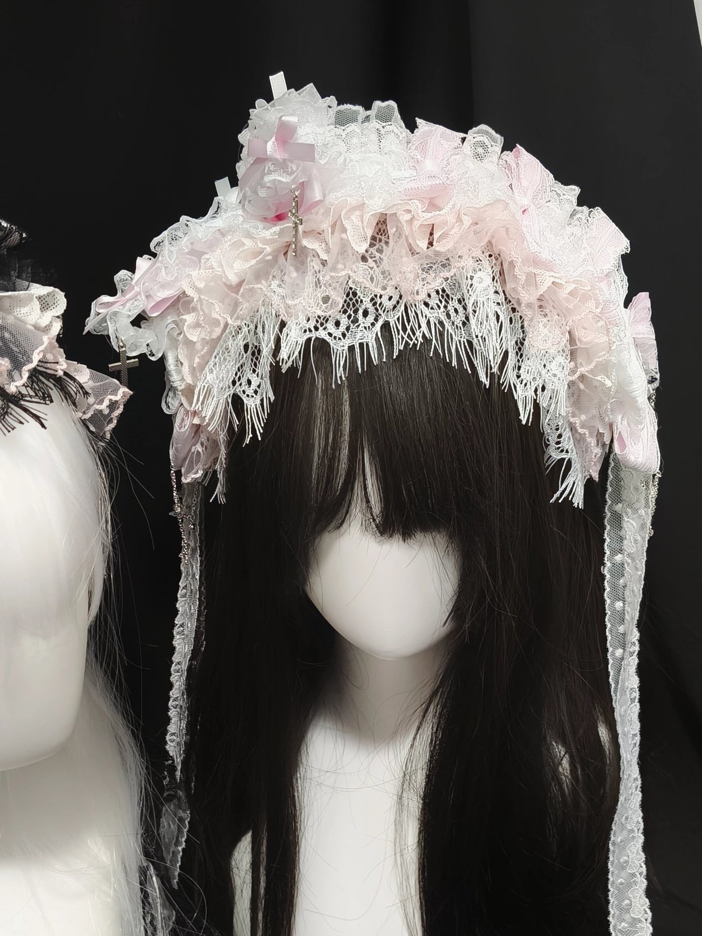 Dokisuru - Cross Lace - Heavily Embellished Lace Hairband with Bows and Cross Accents