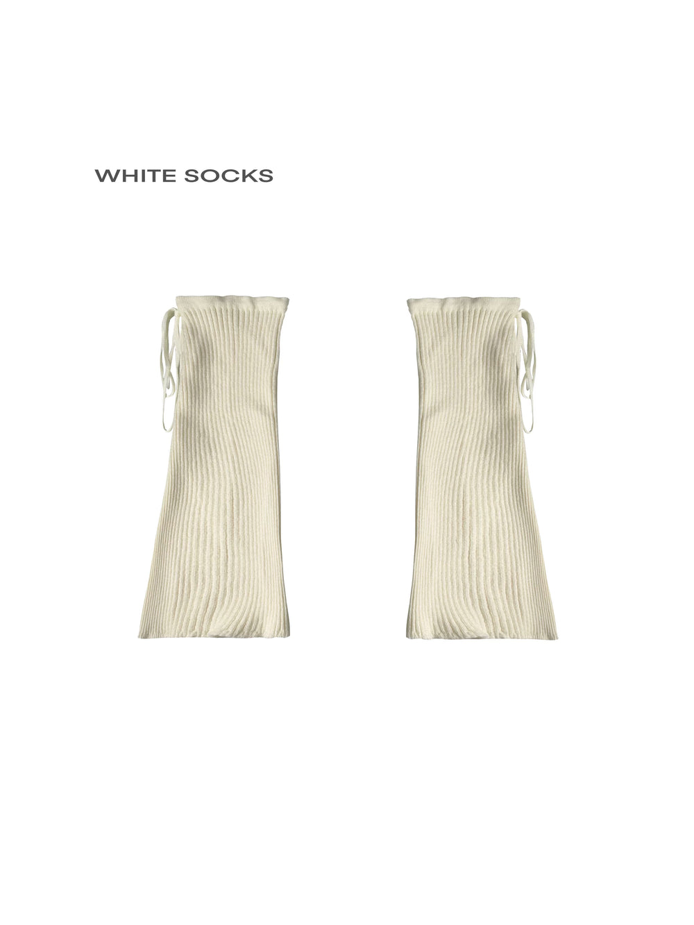 White ribbed sock covers with side ties shown as a complete pair