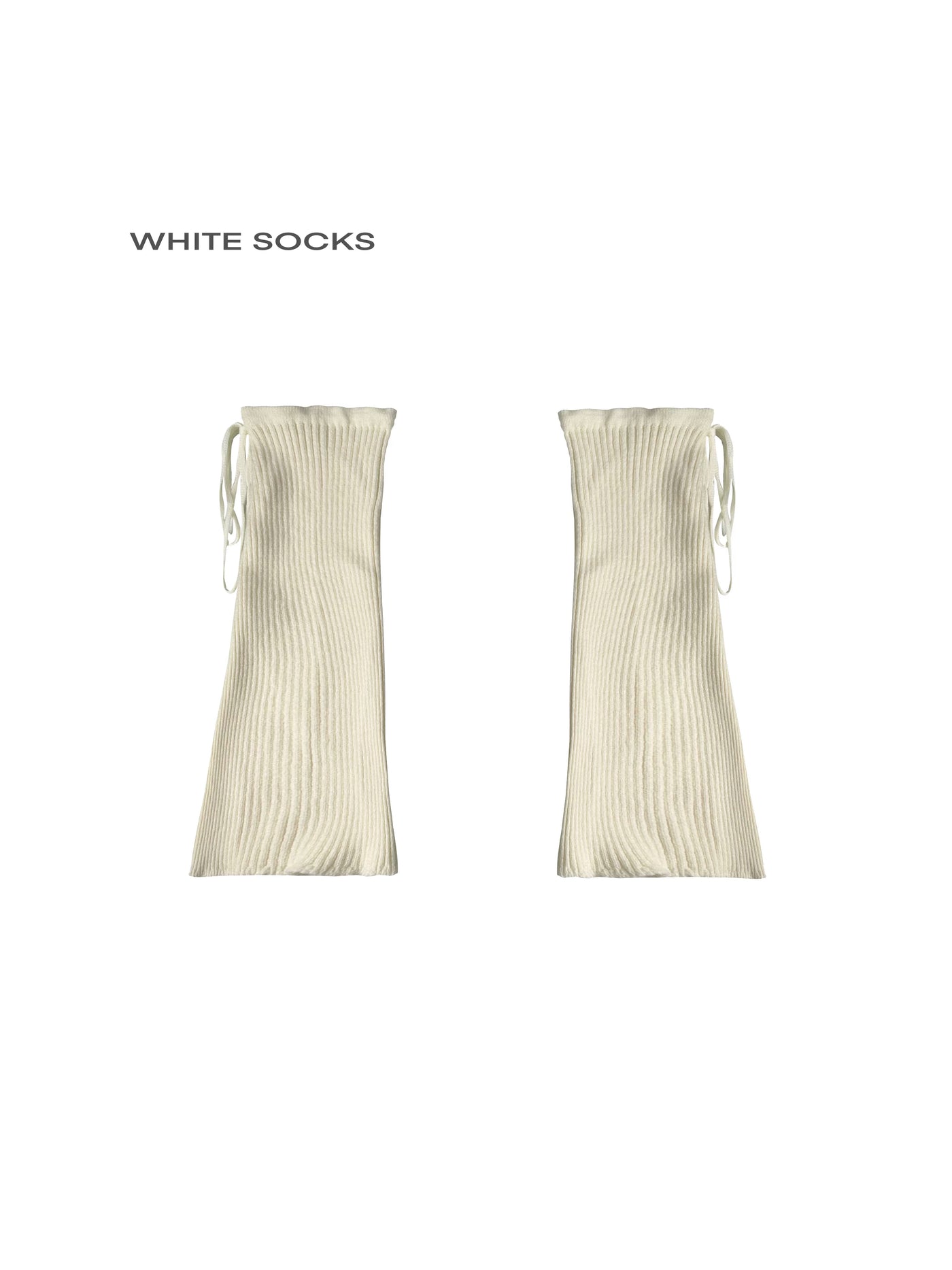 White ribbed sock covers with side ties shown as a complete pair