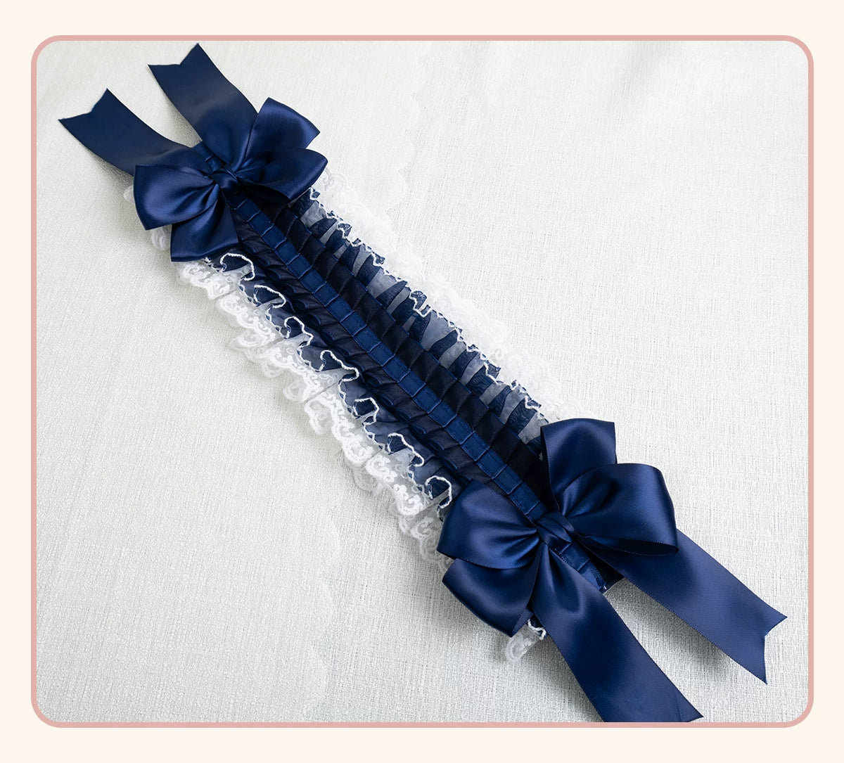 Stardust Rose - A041 - Navy Lace Headwear with Ribbon Bows