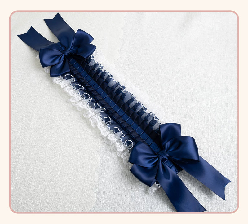 Stardust Rose - A041 - Navy Lace Headwear with Ribbon Bows