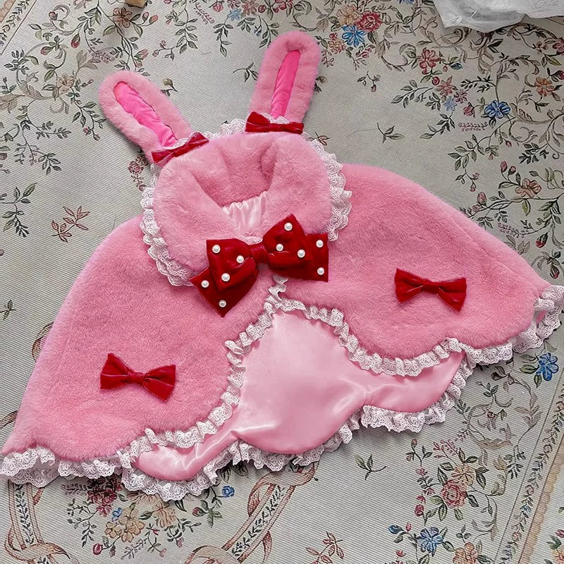 UNCHARTEDSTAR Princess Diary Lolita Cape — Deep Pink Cape + Red Bow