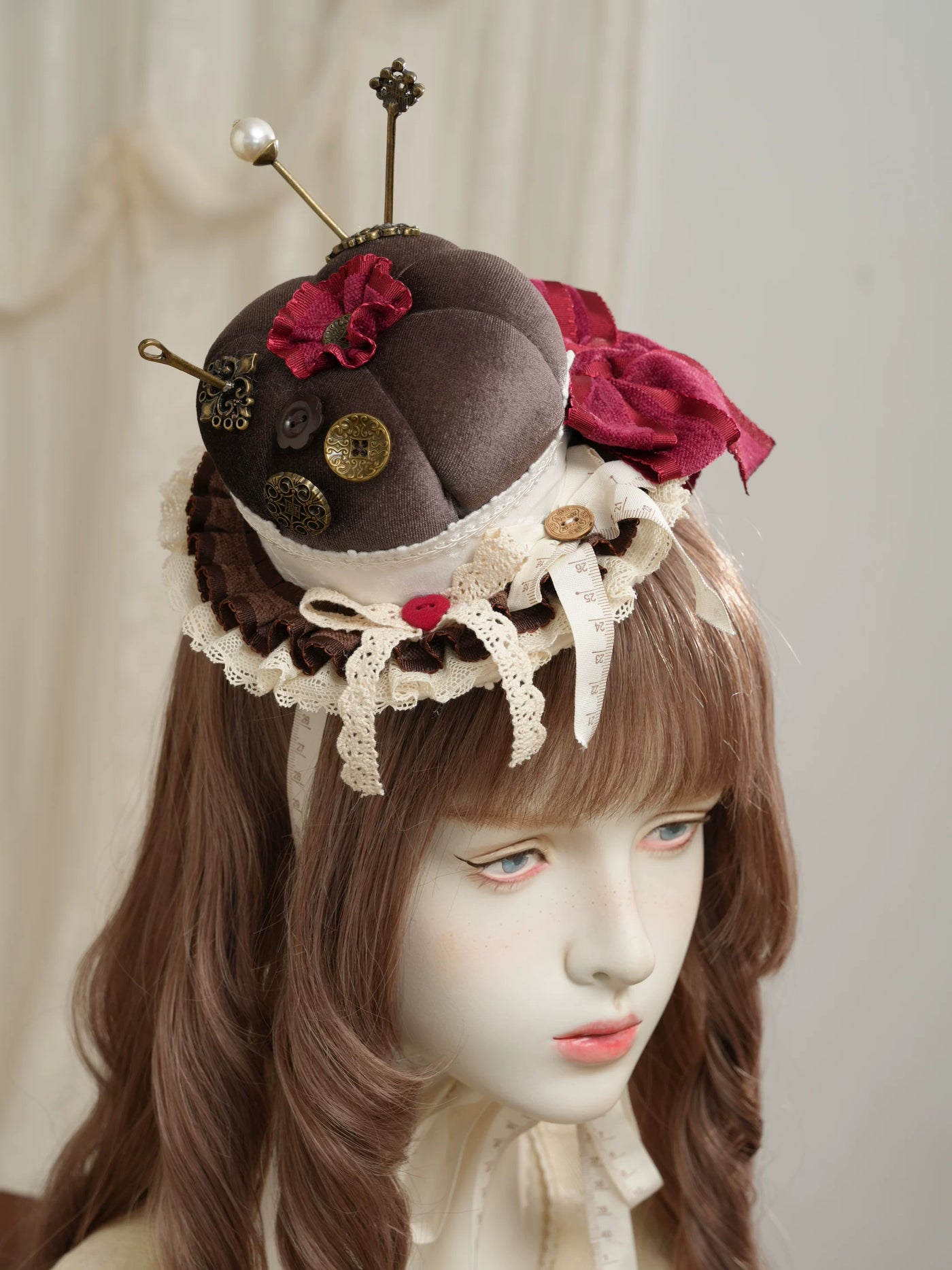 Star Box - Antique Patchwork House - Sewing-Inspired Mini Hat with Lace Trim