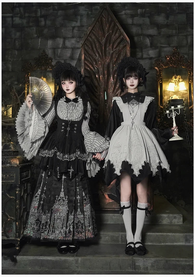 With PUJI - Raven's Night Song - Oriental Aesthetics Gothic Lolita Dress Set