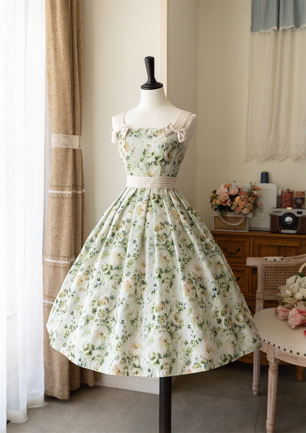 Forest Holiday - Elegant Lolita Foral Print JSK Dress Multicolors S green flowers print