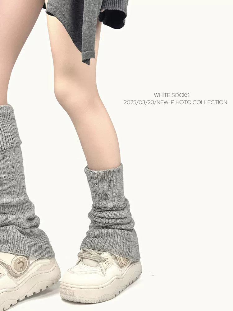 White Socks - Slouch Knit - Heather Gray, Light Gray and Caramel Ribbed Socks