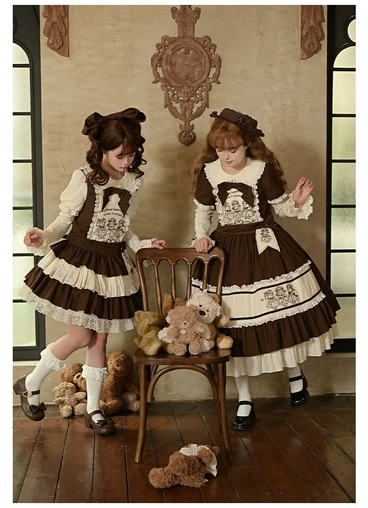 With PUJI - Sugar Frost Tale - Kawaii Lolita OP Button Closure Dress, Lamb & Bunny Embroidery