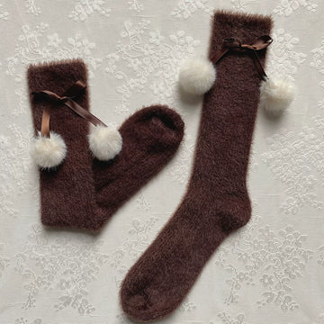 Sock Noble - Snowfield Pompom - Thick mid-calf slouch socks with pom-pom accents