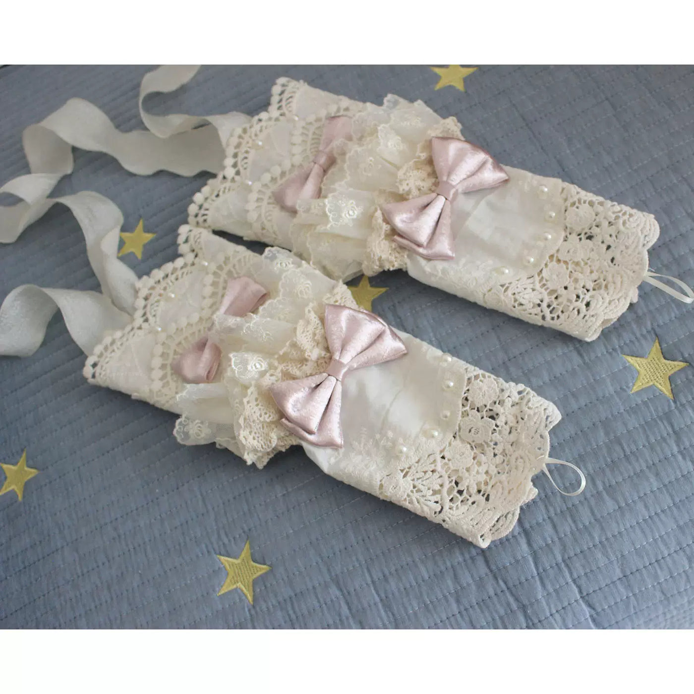 Deer Girl Handmade - Ribbon Lace - Cotton-fabric lace arm sleeves with ribbon bows