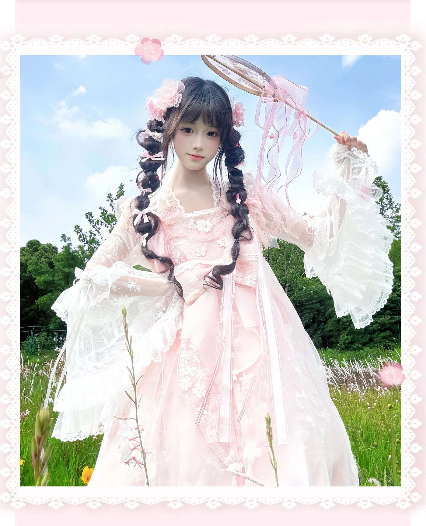 Cat Upon Cat - Moon Cage Tulle - Lace Long-Sleeve Inner Top with Tiered Ruffle Sleeves