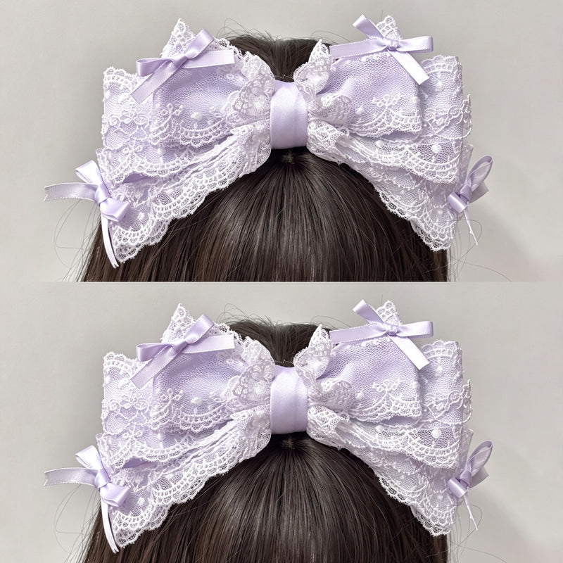 Cat Tart - Handmade Lace Bow - Lace-Trimmed KC Hair Accessory with a Large Bow