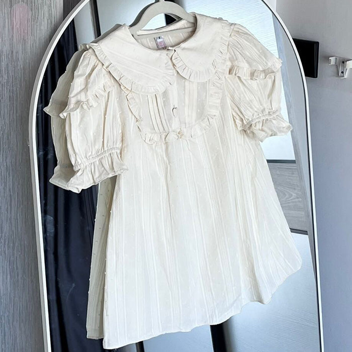 Sakurada Fawn - Plus Size Lolita Shirt Solid Color - Short Sleeve Blouse Innerwear
