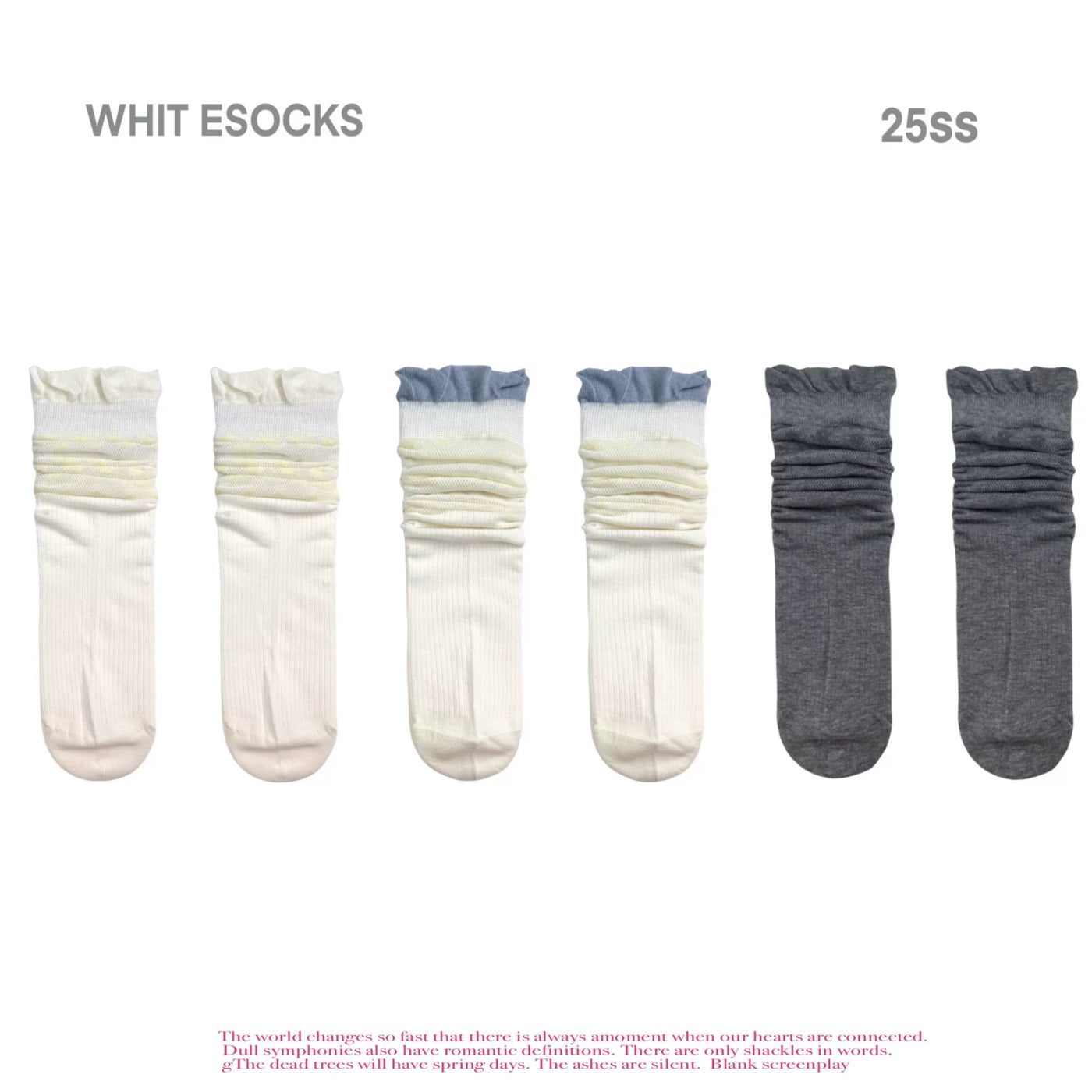 White Socks - Floral Openwork - Cotton-Yarn Mid-Calf Slouch Socks with Flower Motifs