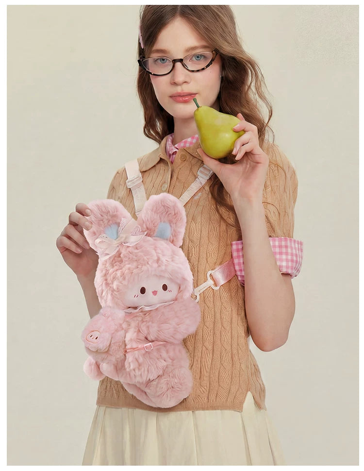 LambGuli - Rubitu Plush Friends - Pink Rabbit or White Lamb Plush Bag with Animal Motifs