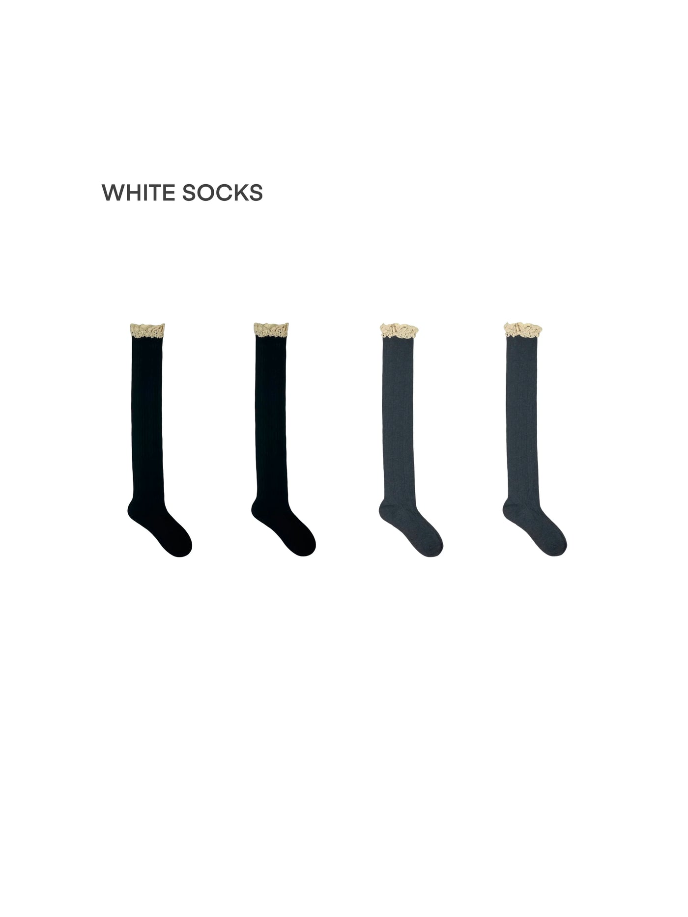 White Socks - Retro Lace Contrast - Over-the-Knee Socks with Lace Edging