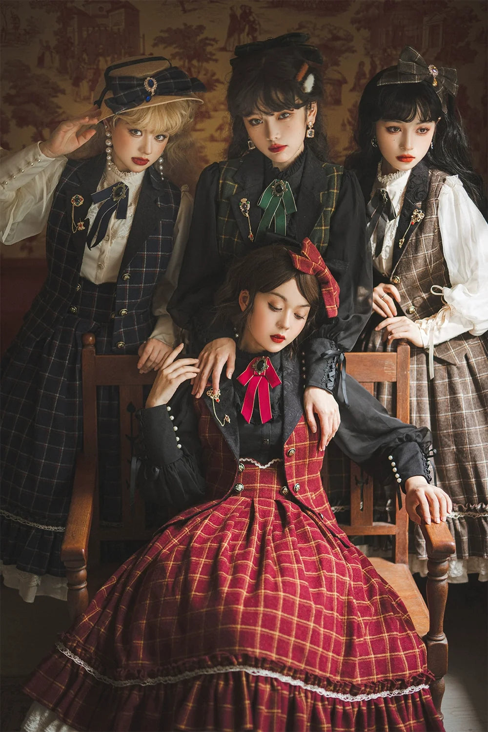 Miss Point - Rose - Elegant Lolita Fishbone Grid Skirt Customized