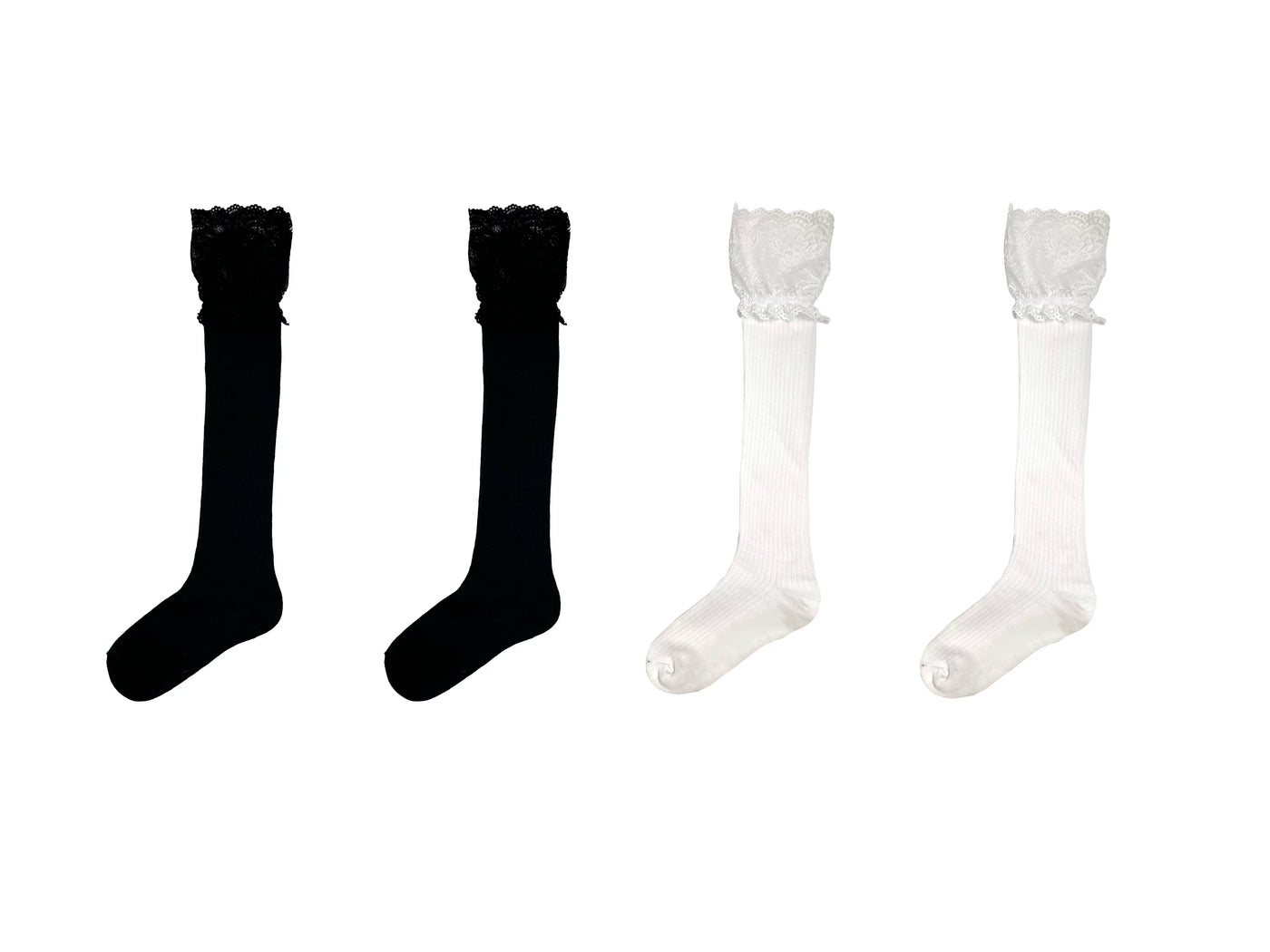 White Socks - Lace-Top Slouch - Over-the-knee socks with lace trim and ribbed slouching