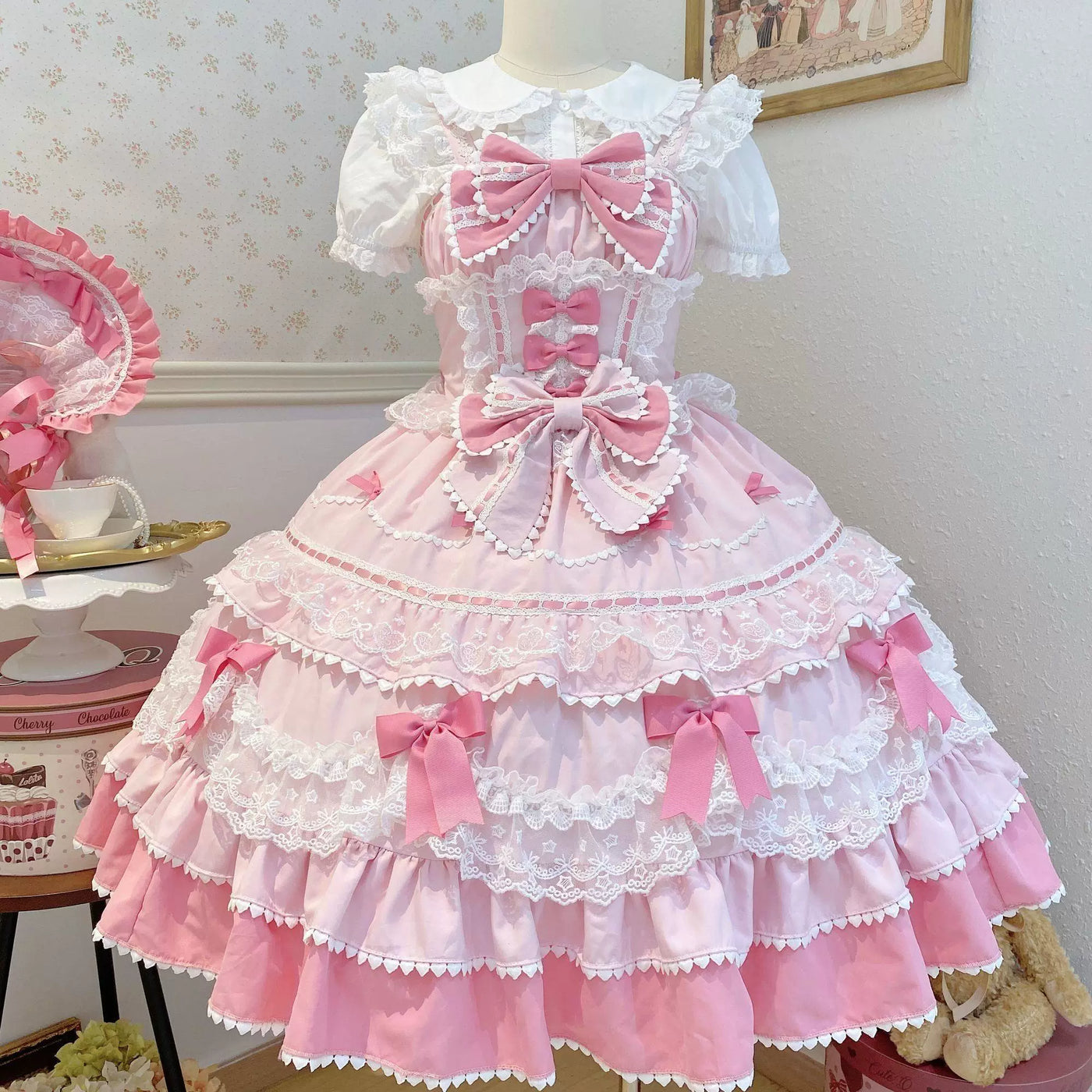 Sweetheart Dream Machine - Ribbon Layers - Lolita JSK Dress with Tiered Ruffles and Bow Details