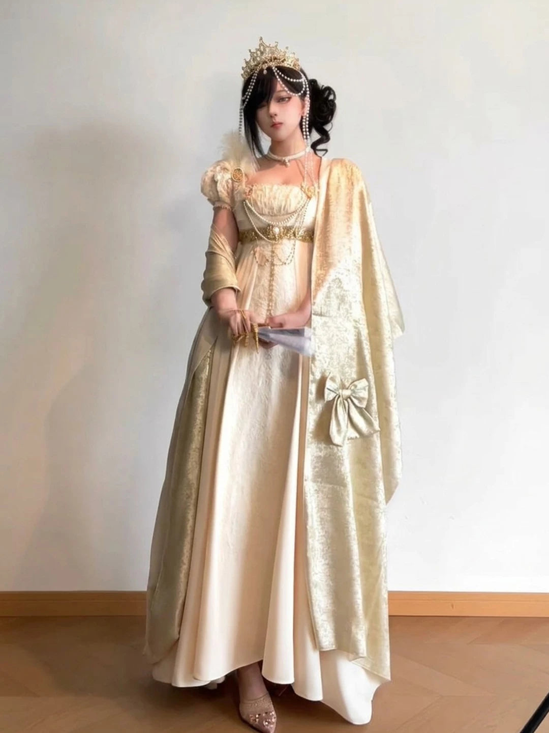 Creamy - Imperial Angel - Lolita Dress with Embossed Surface and Shoulder Drape