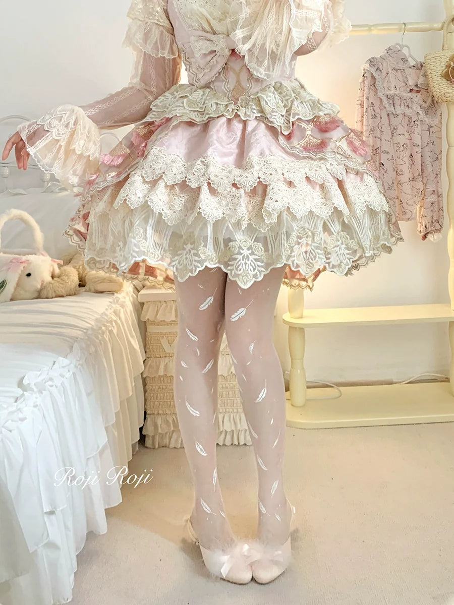 Roji Roji - Sweet Lolita Tights Women Feather - Print Pantyhose Socks