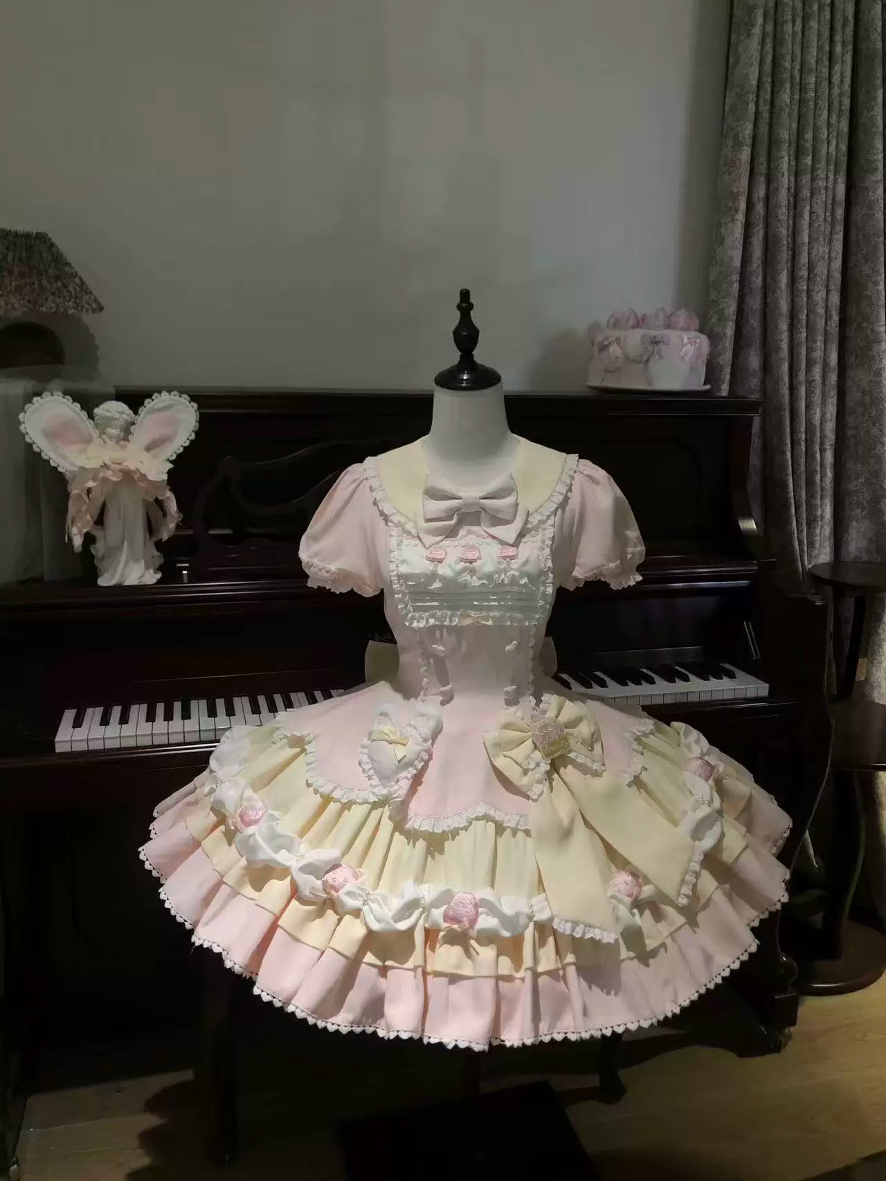 Xian Diandian - Berry Milk - OP or JSK Dress with Layered Ruffles and Bows