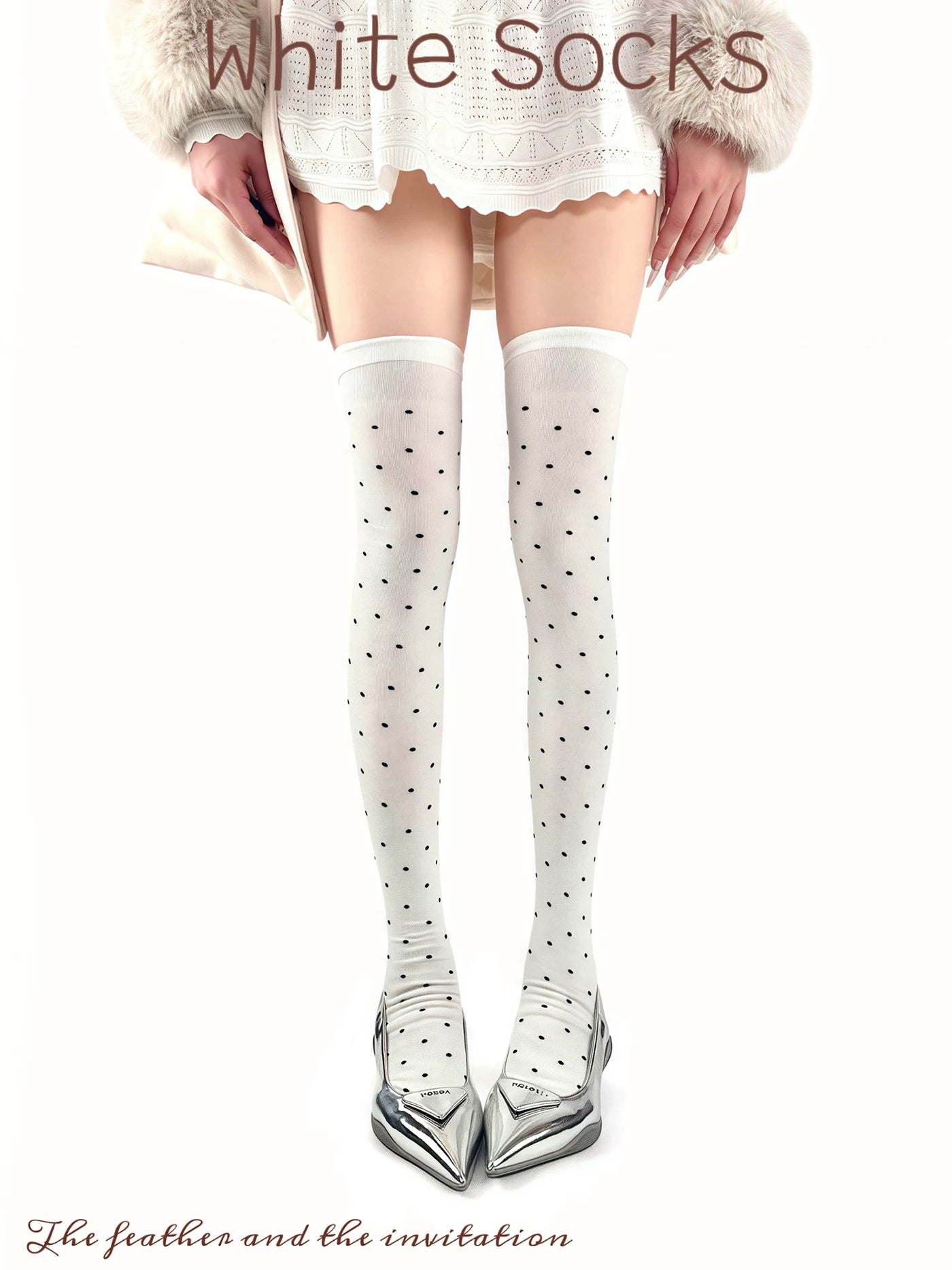 White Socks - Japanese Dot - Over-the-Knee Socks with Polka-Dot Pattern