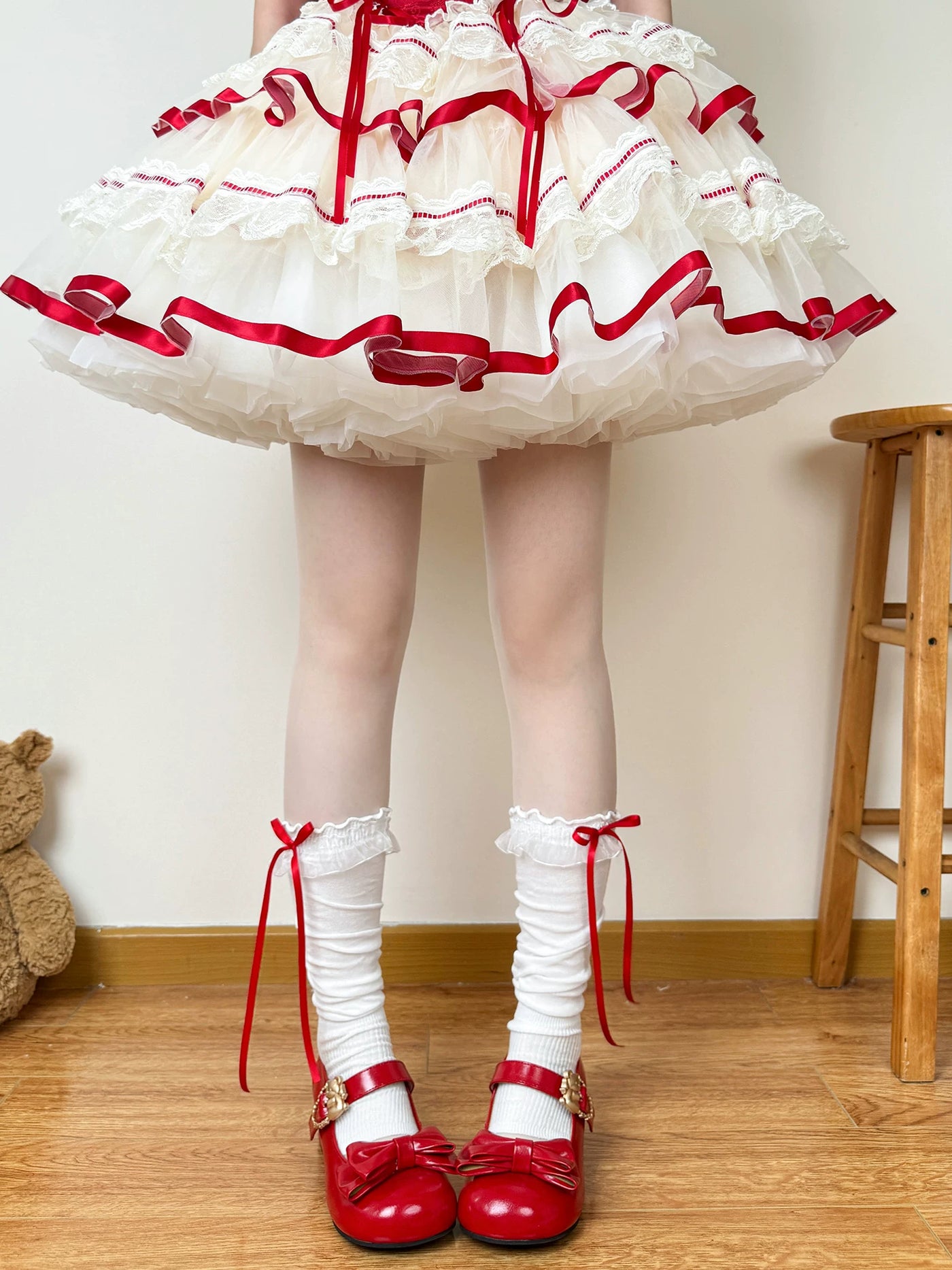 Chubby Bear Tales - Red Ballet Collection - Socks Collection with Lace, Ribbons and Bows