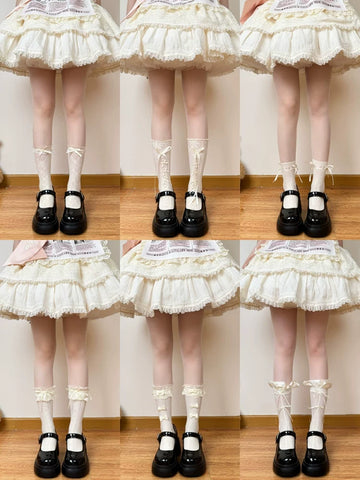 Chubby Bear Tales - Collection Nœud en dentelle crème - Chaussettes en dentelle style nommé