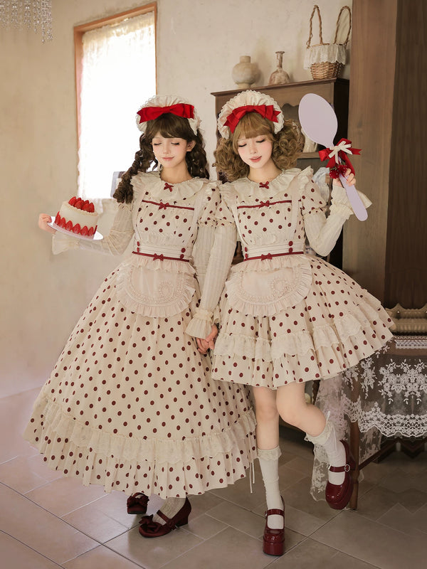 With PUJI - Polka Dot Lollipop - Cotton Old School OP Dress with Vintage Red Polka Dots product view