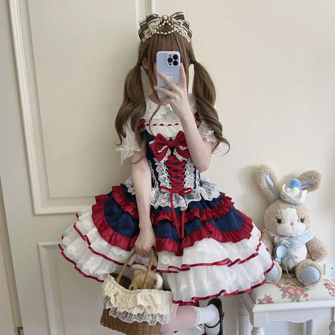 Sweetheart Dream Machine - Snow White Princess - Ruffled JSK Dress with Lace and Ribbon Bows