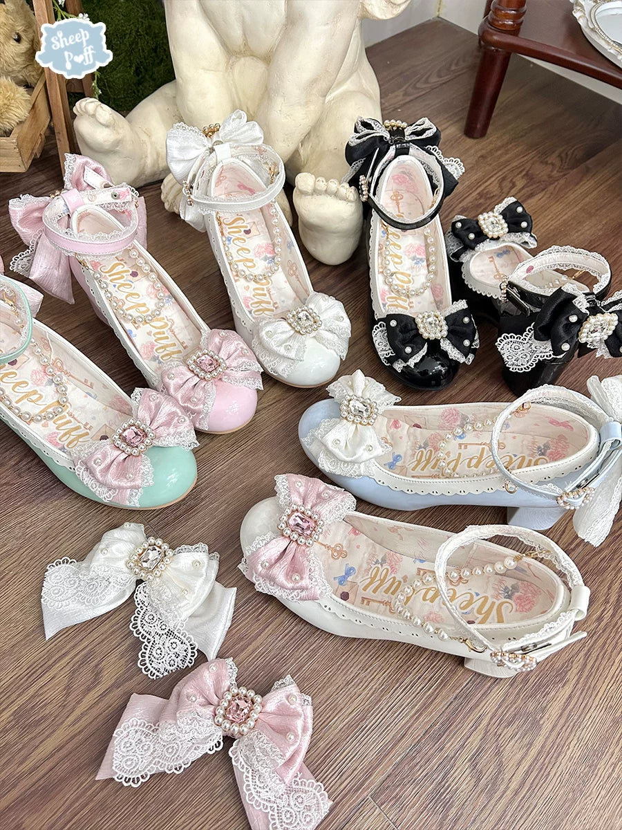Sheep Puff Princess Pearl Mary Jane Shoes