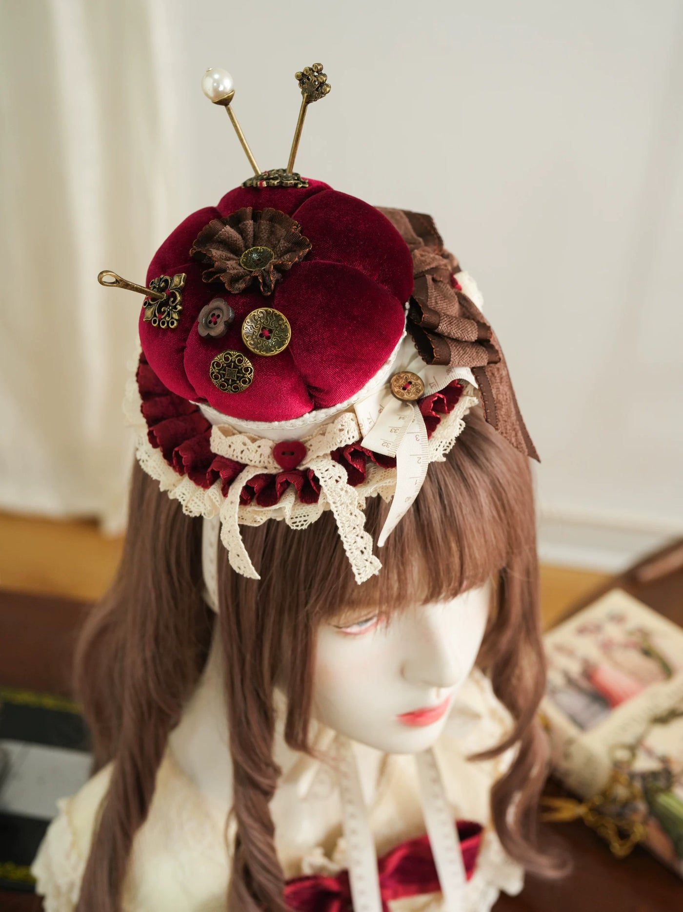 Star Box - Antique Patchwork House - Sewing-Inspired Mini Hat with Lace Trim