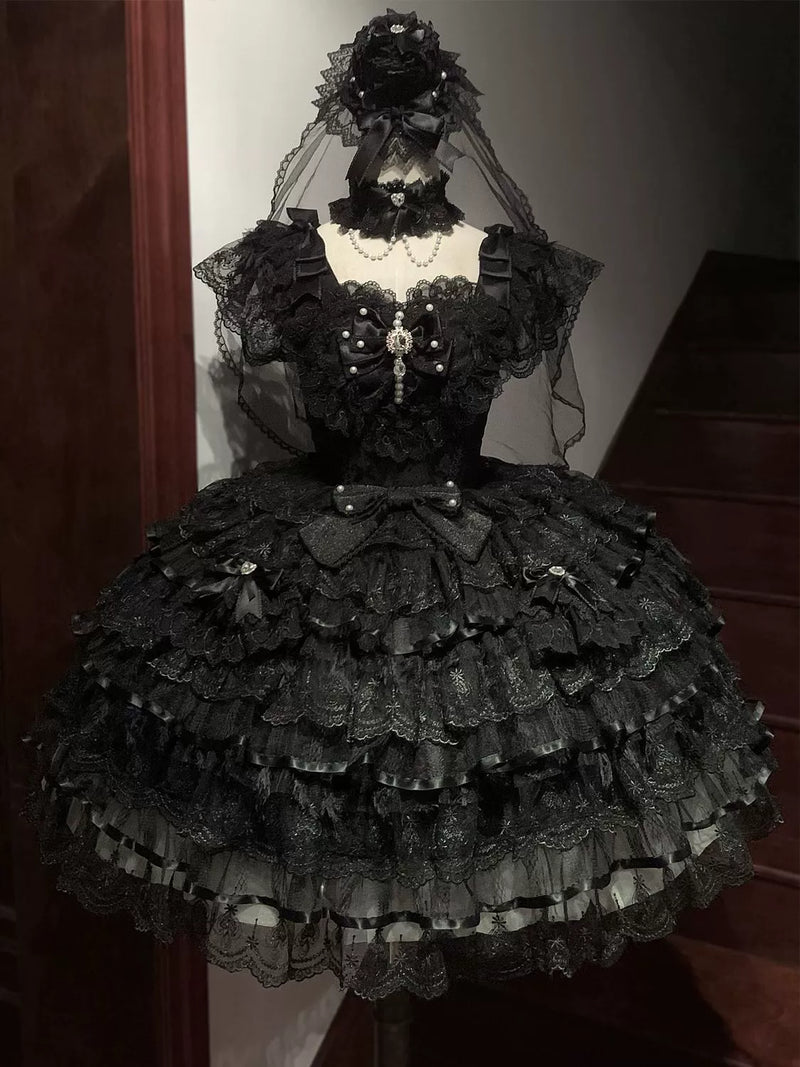 Hanguliang - Feather Ballad - Bridal Sweet JSK Dress with Layered Lace Ruffles - option image