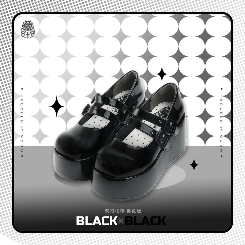MODO Double Buckle Color Block Platform Lolita Shoes – Black – view 8