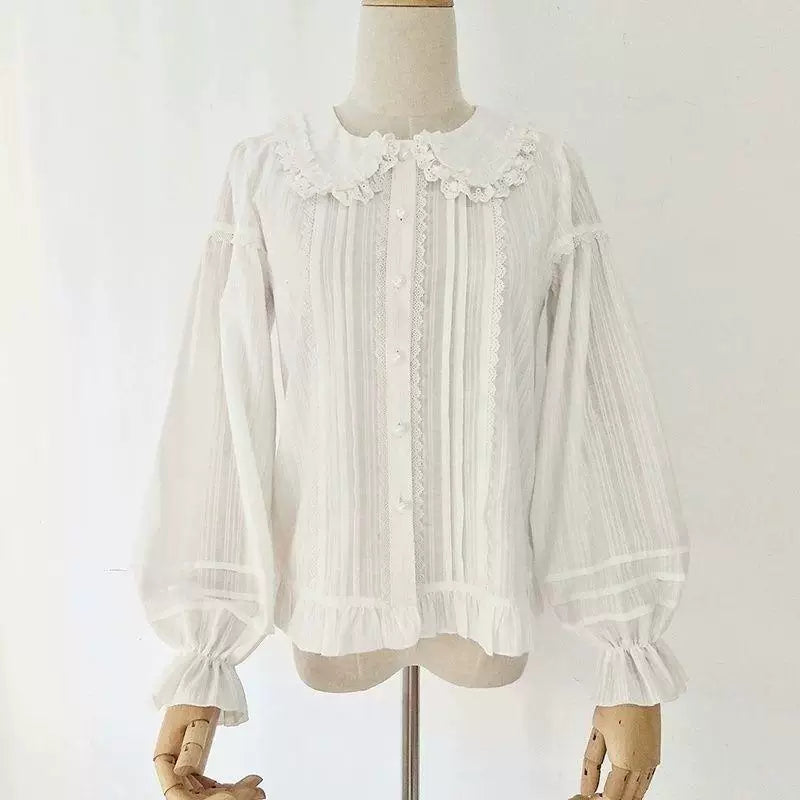 Sweetheart Dream Machine - Orchid Lane - Long-Sleeve Blouse with Lace Peter Pan Collar
