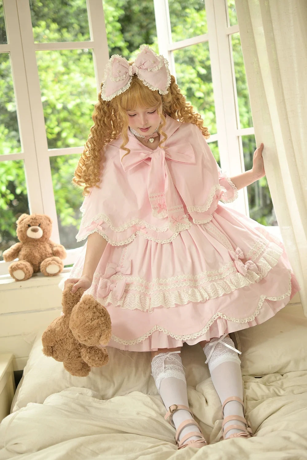 Miss Point - Vintage Petal Rabbit - Pure Cotton Kawaii Lolita Cape With Rabbit Ear Hood