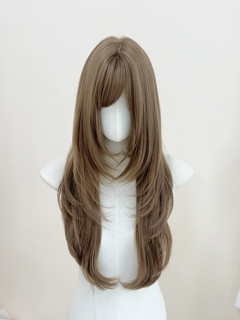 Light tea brown collarbone-length straight wig - view 5