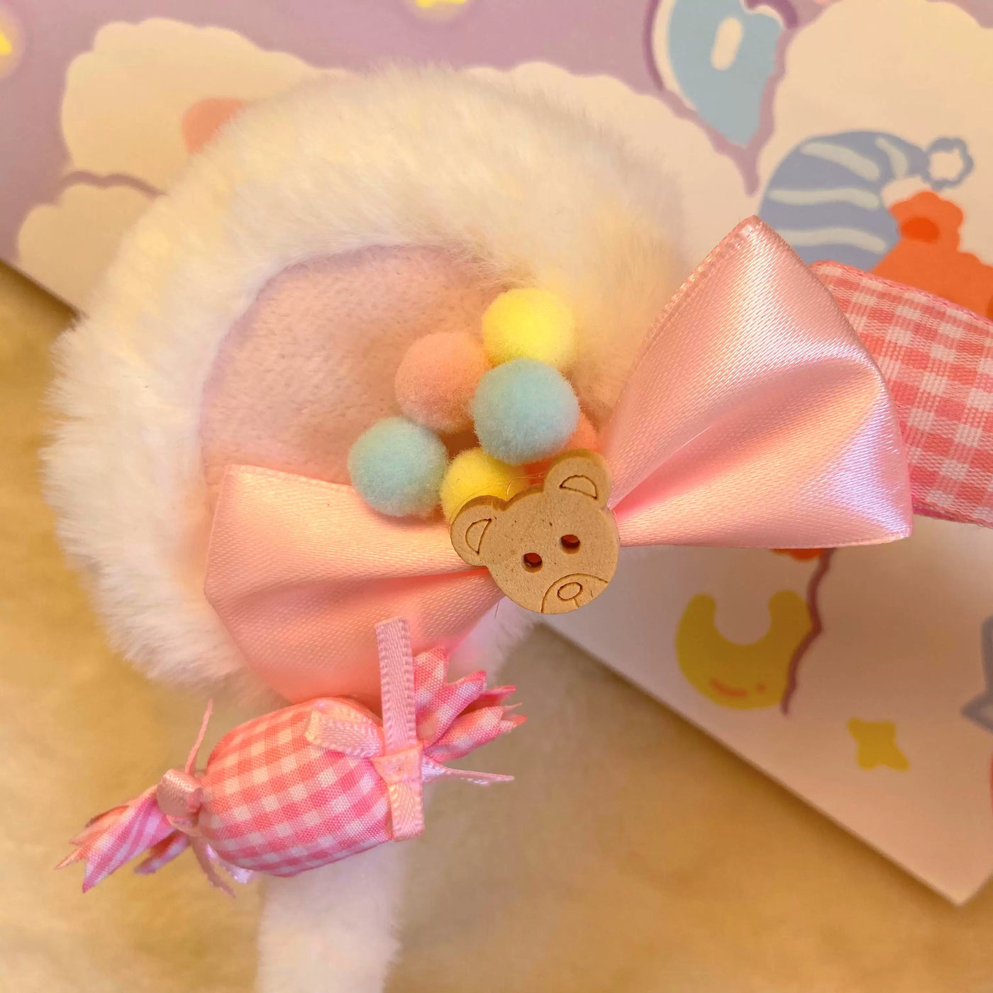 Bear doll - Teddy Bow - Plush Ear Headband with Gingham Bows