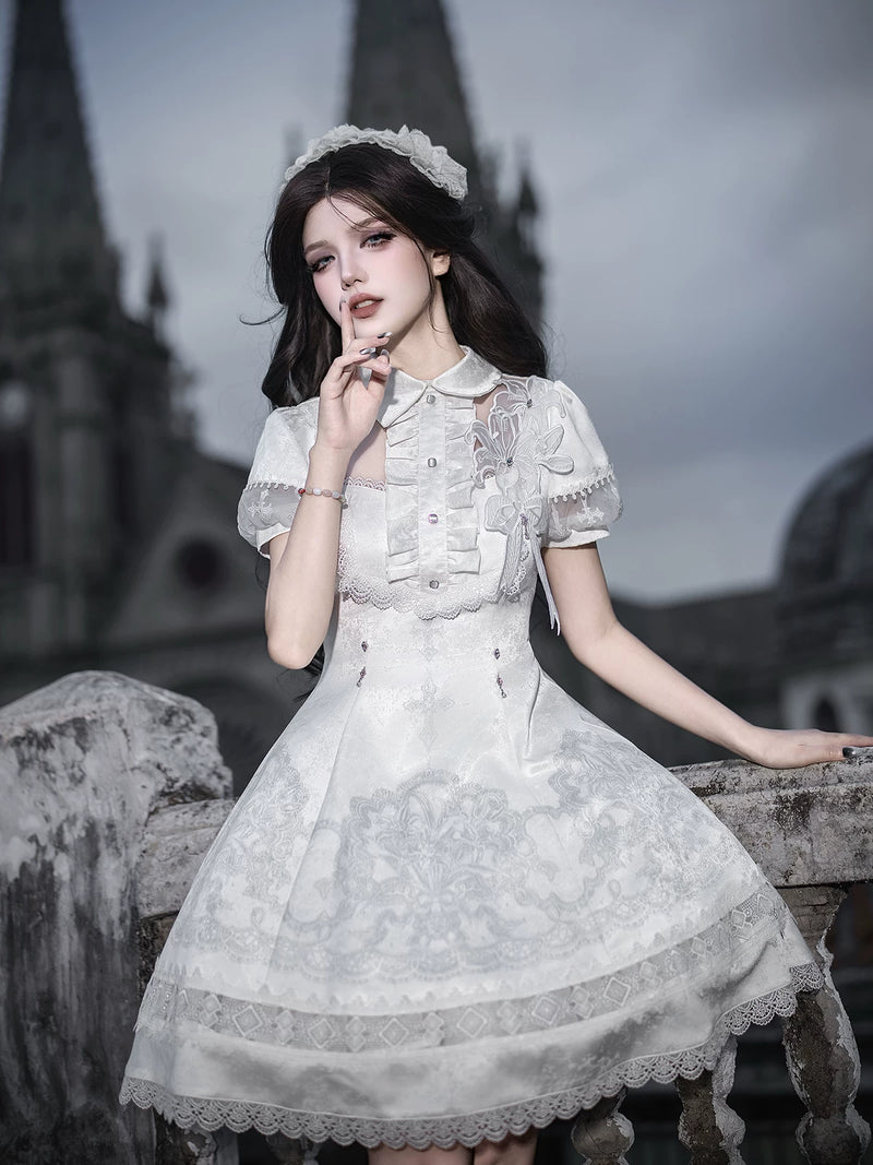 Unknown Star Letter - Lace Lily Classic - White Lace One-Piece Dress Set