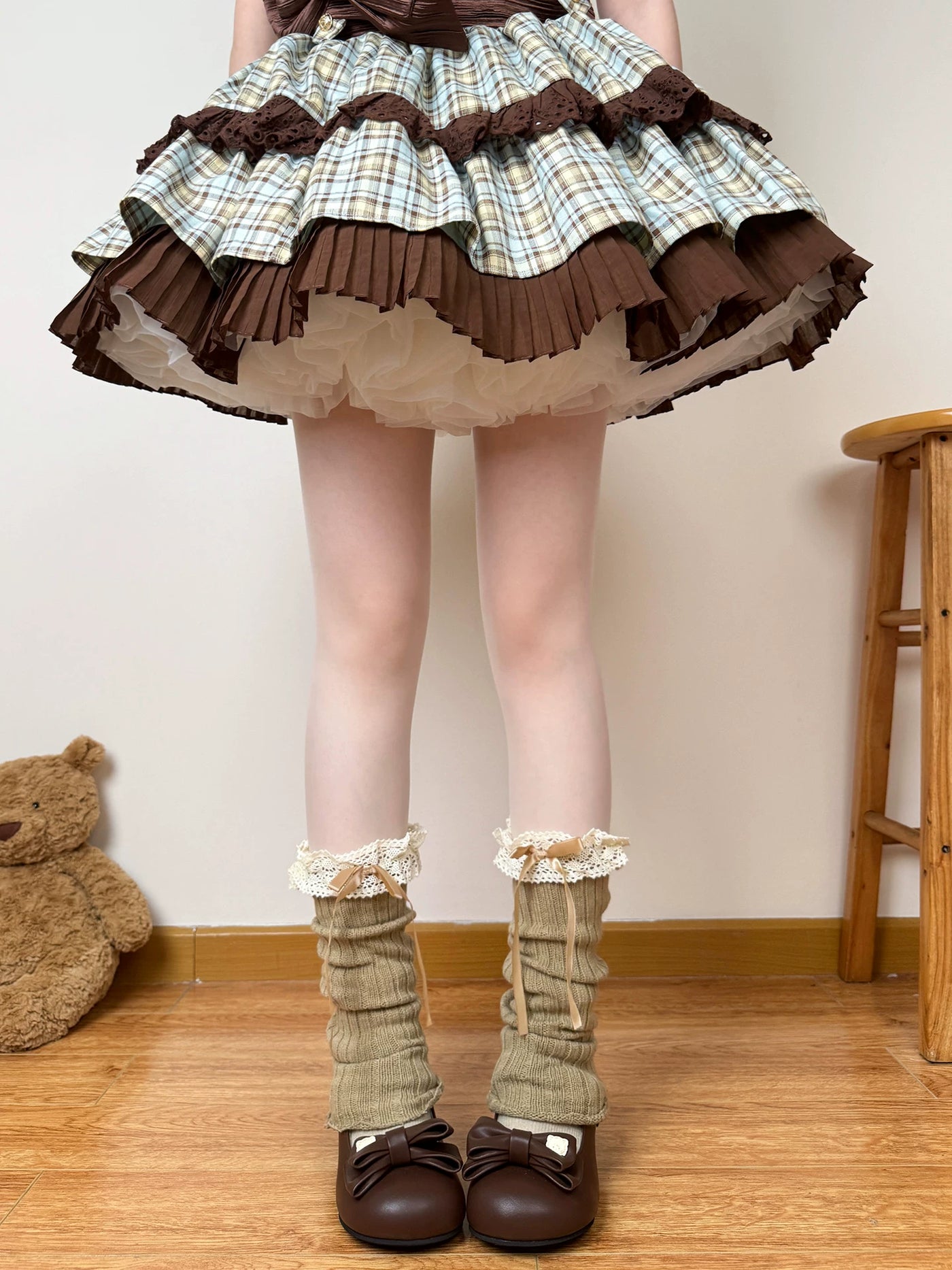 Chubby Bear Tales - Harajuku Knit - Knit leg warmers with lace trim and bows
