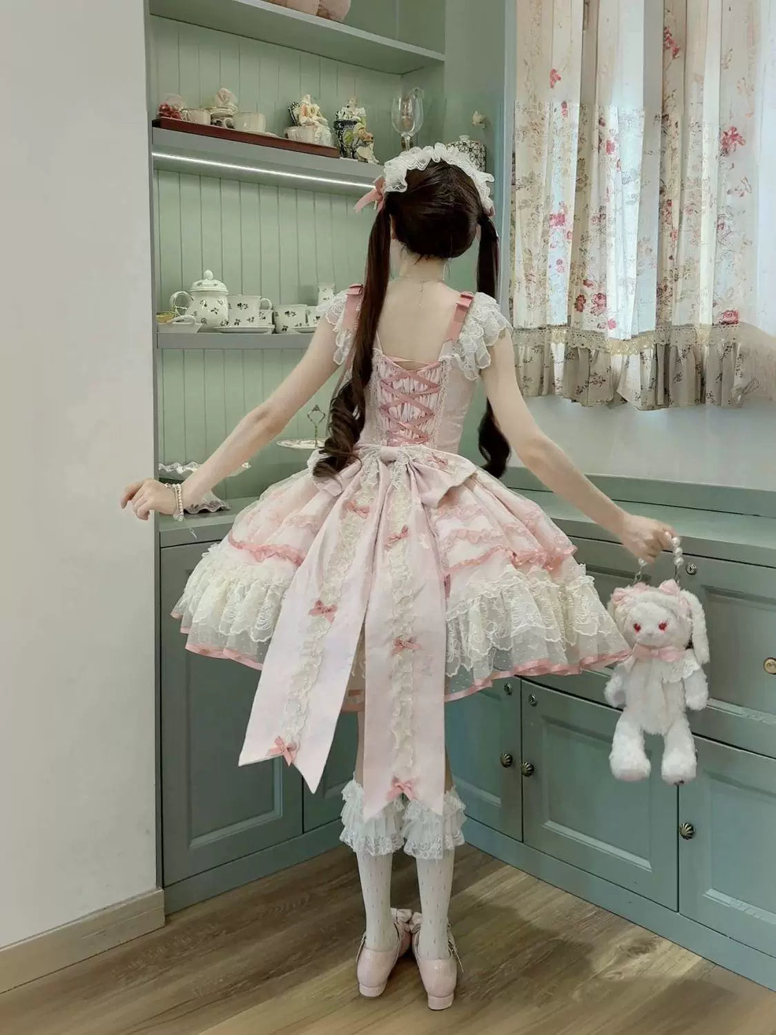 Sweetheart Dream Machine - Rose Poem Ballet - Strappy JSK dress with lace ruffles and ribbon bows